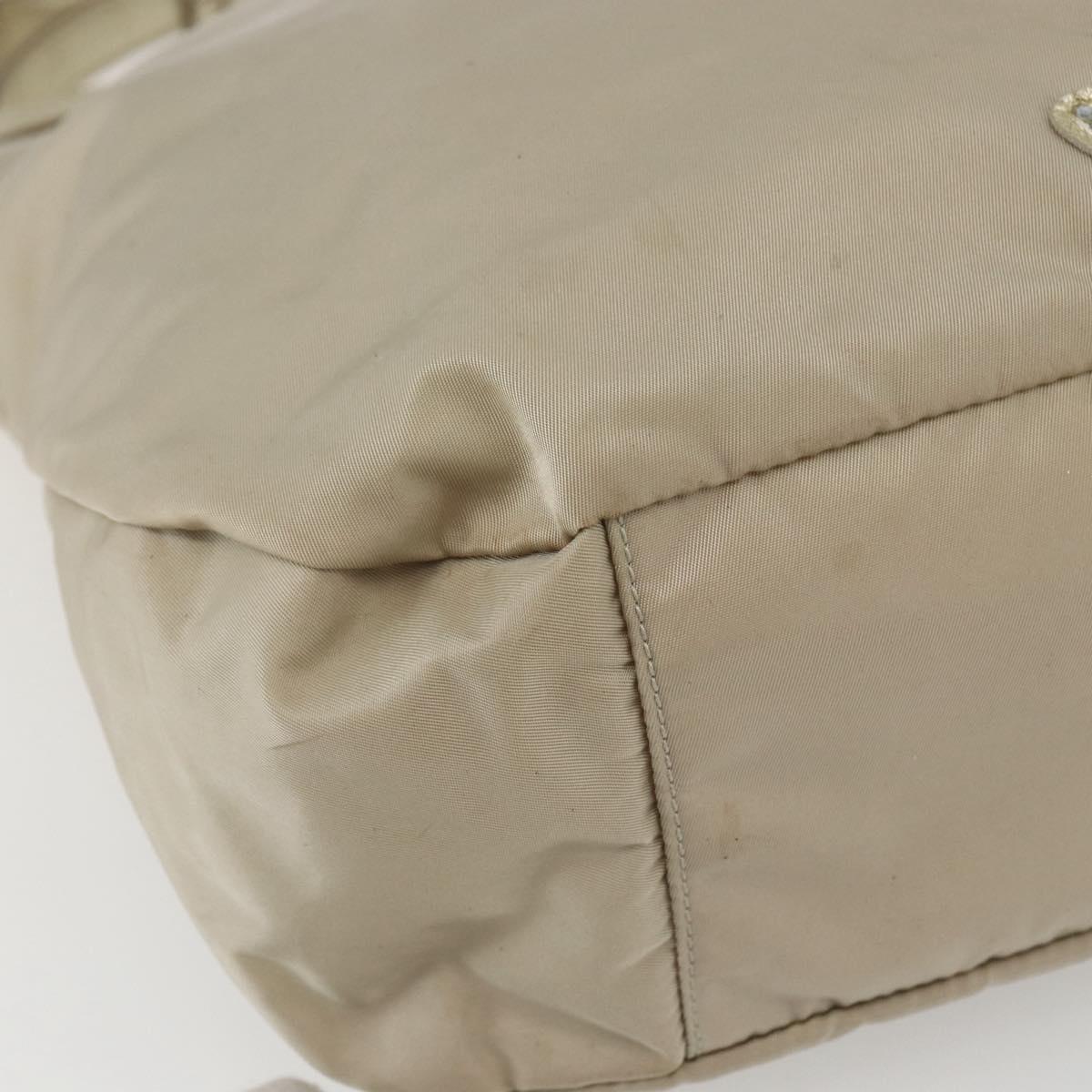 Salvatore Ferragamo Hand Bag Nylon 2way Beige Gold Auth BA9246