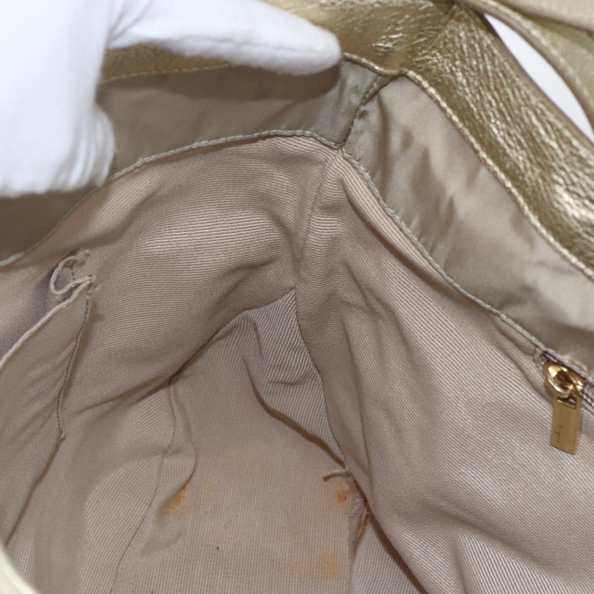 Salvatore Ferragamo Hand Bag Nylon 2way Beige Gold Auth BA9246