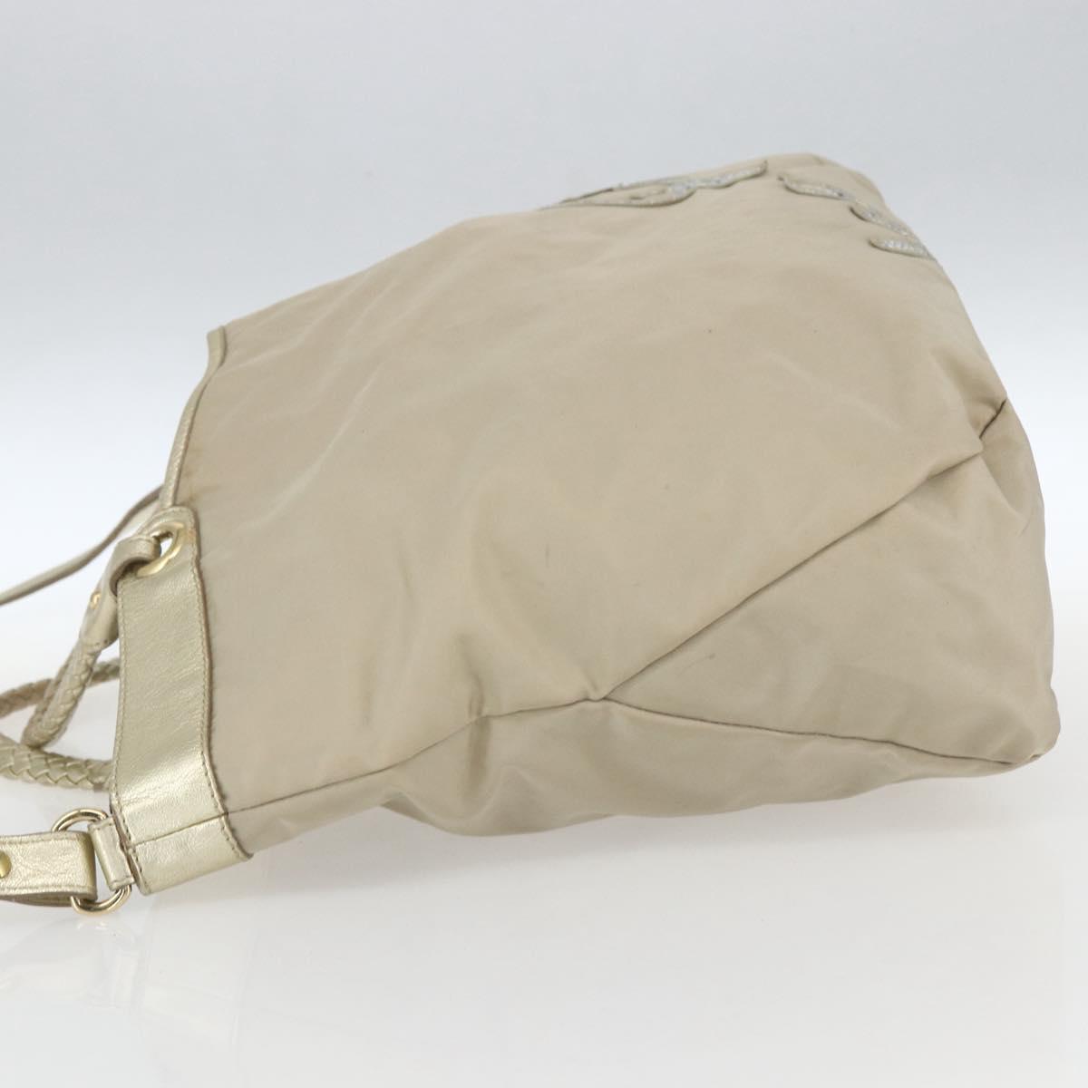 Salvatore Ferragamo Hand Bag Nylon 2way Beige Gold Auth BA9246