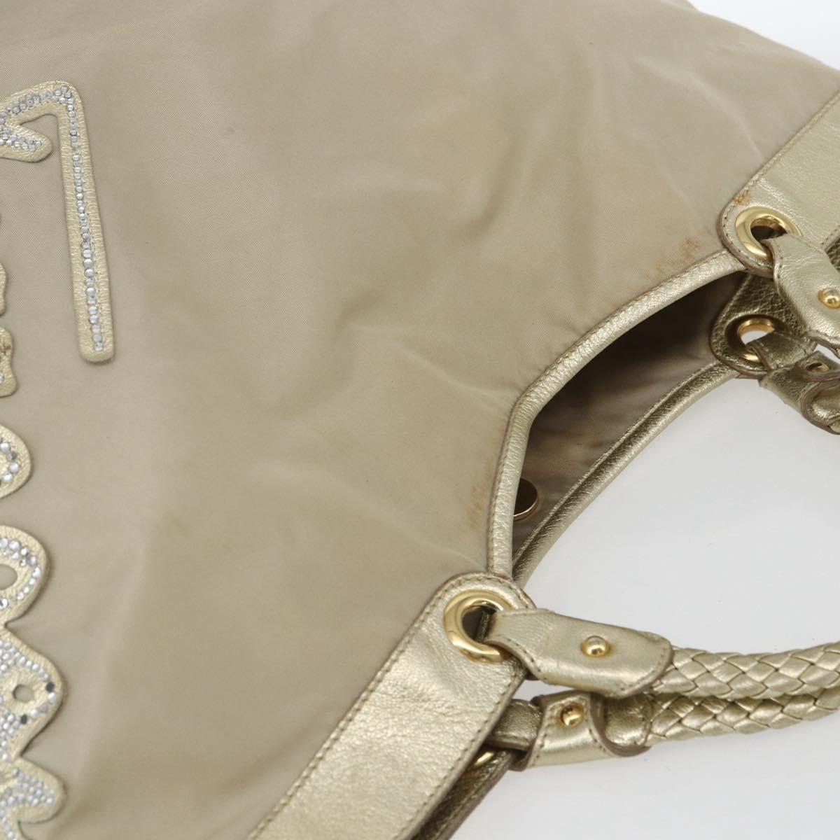 Salvatore Ferragamo Hand Bag Nylon 2way Beige Gold Auth BA9246