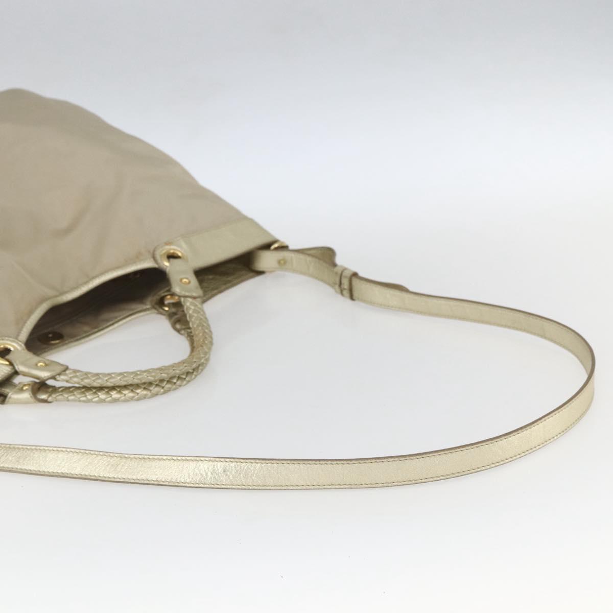 Salvatore Ferragamo Hand Bag Nylon 2way Beige Gold Auth BA9246