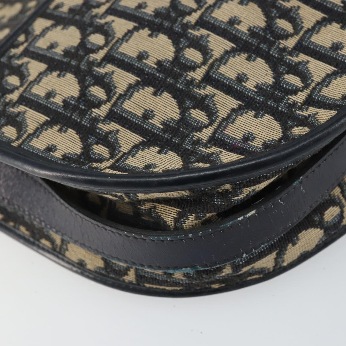 Christian Dior Trotter Canvas Shoulder Bag Navy Gold Auth BA9247