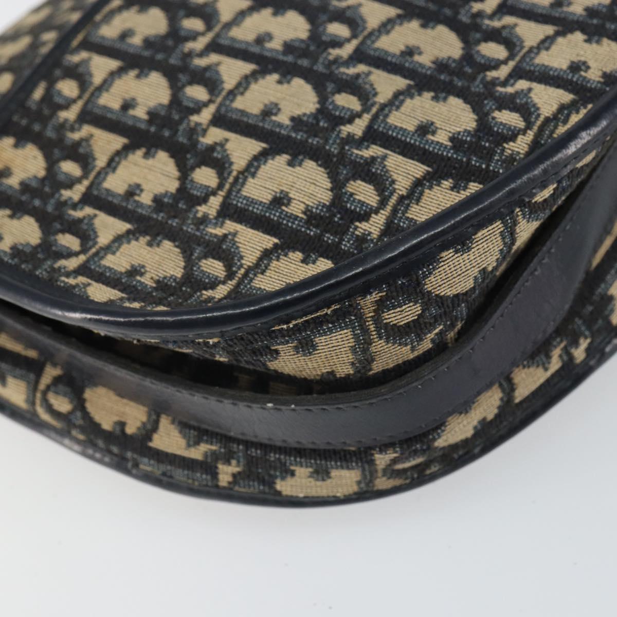 Christian Dior Trotter Canvas Shoulder Bag Navy Gold Auth BA9247