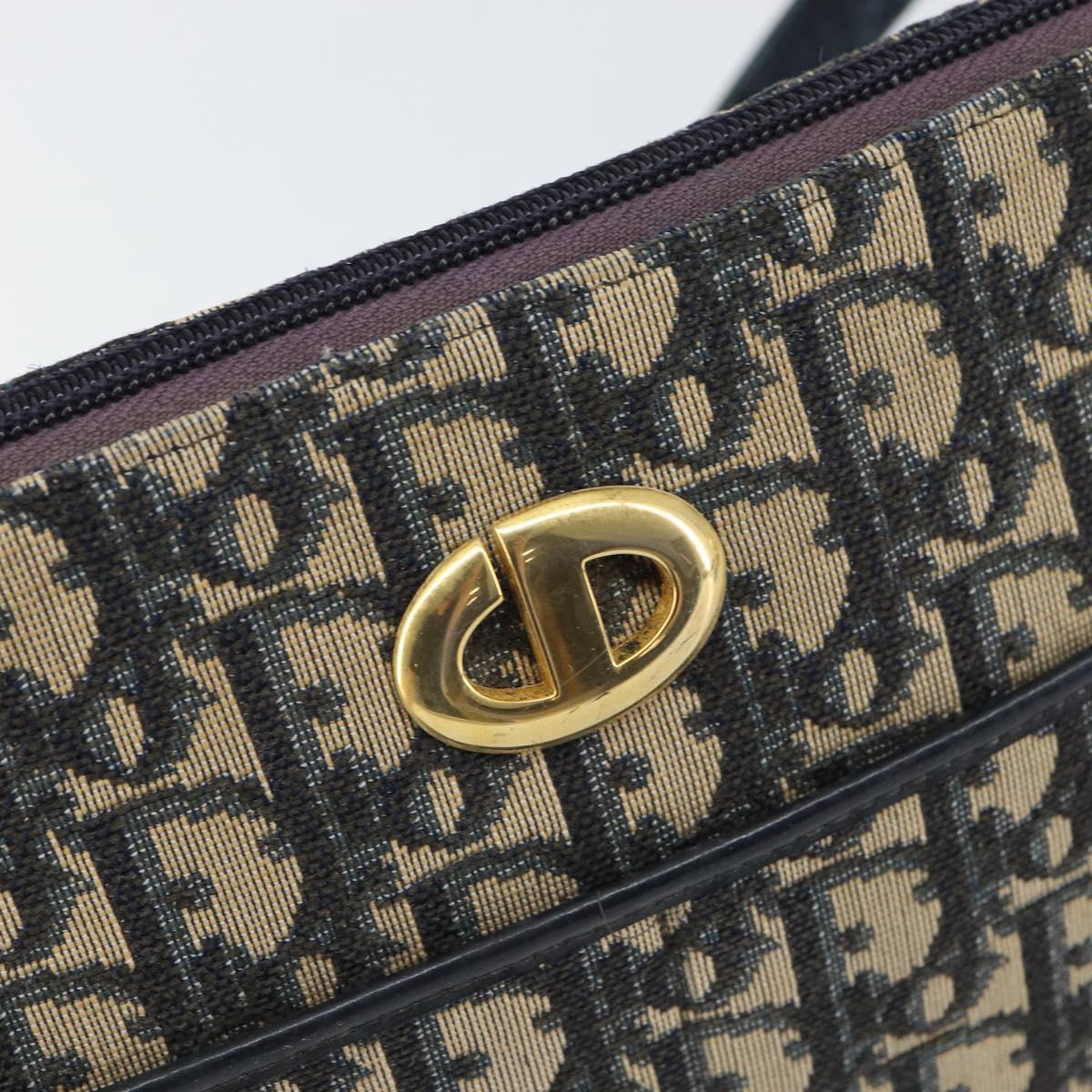 Christian Dior Trotter Canvas Shoulder Bag Navy Gold Auth BA9247