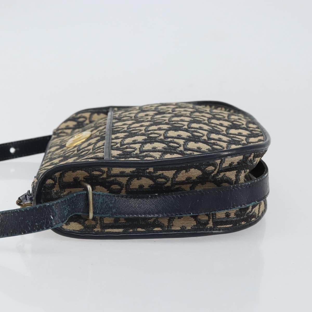 Christian Dior Trotter Canvas Shoulder Bag Navy Gold Auth BA9247