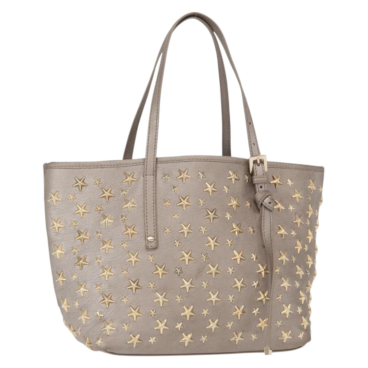 Jimmy Choo Sasha S Tote Bag Leather Silver Gold Auth BA9248