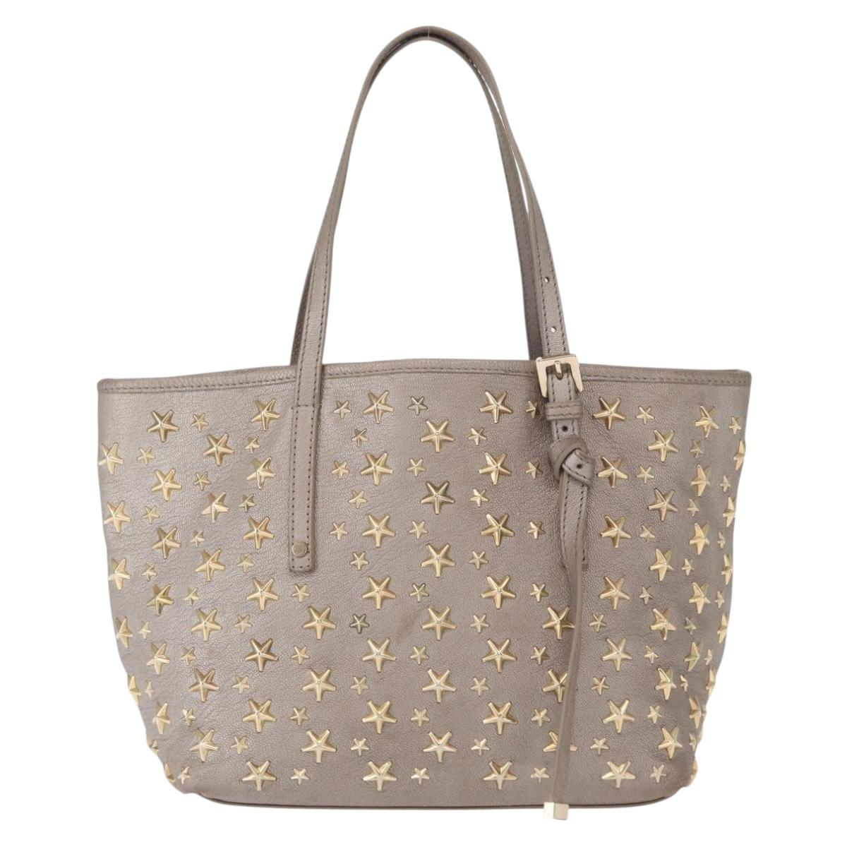 Jimmy Choo Sasha S Tote Bag Leather Silver Gold Auth BA9248