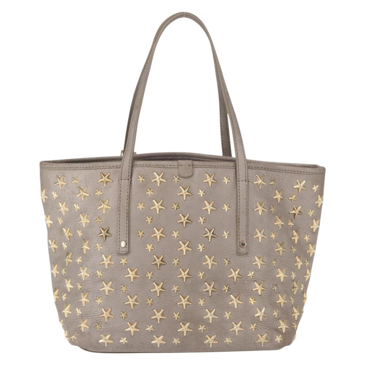Jimmy Choo Sasha S Tote Bag Leather Silver Gold Auth BA9248