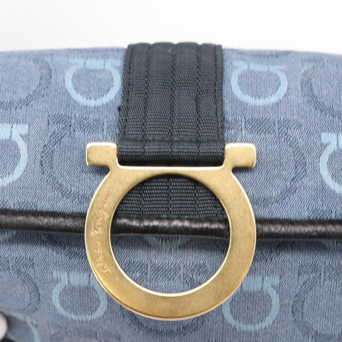Salvatore Ferragamo Gancini Shoulder Bag Canvas Navy Gold Auth BA9259V