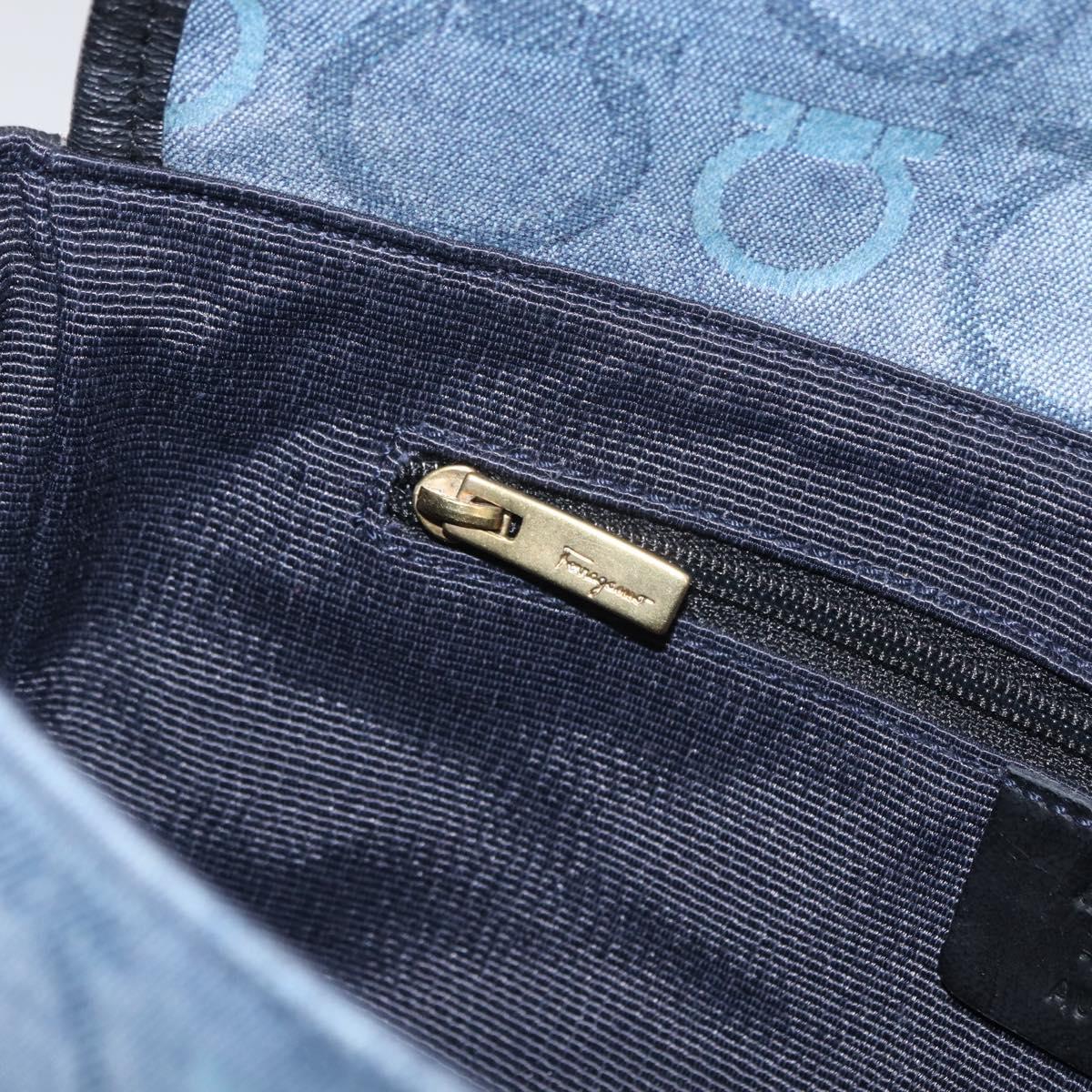 Salvatore Ferragamo Gancini Shoulder Bag Canvas Navy Gold Auth BA9259V