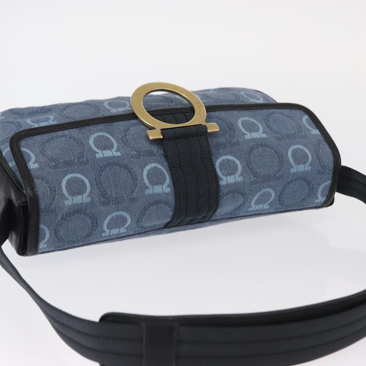Salvatore Ferragamo Gancini Shoulder Bag Canvas Navy Gold Auth BA9259V