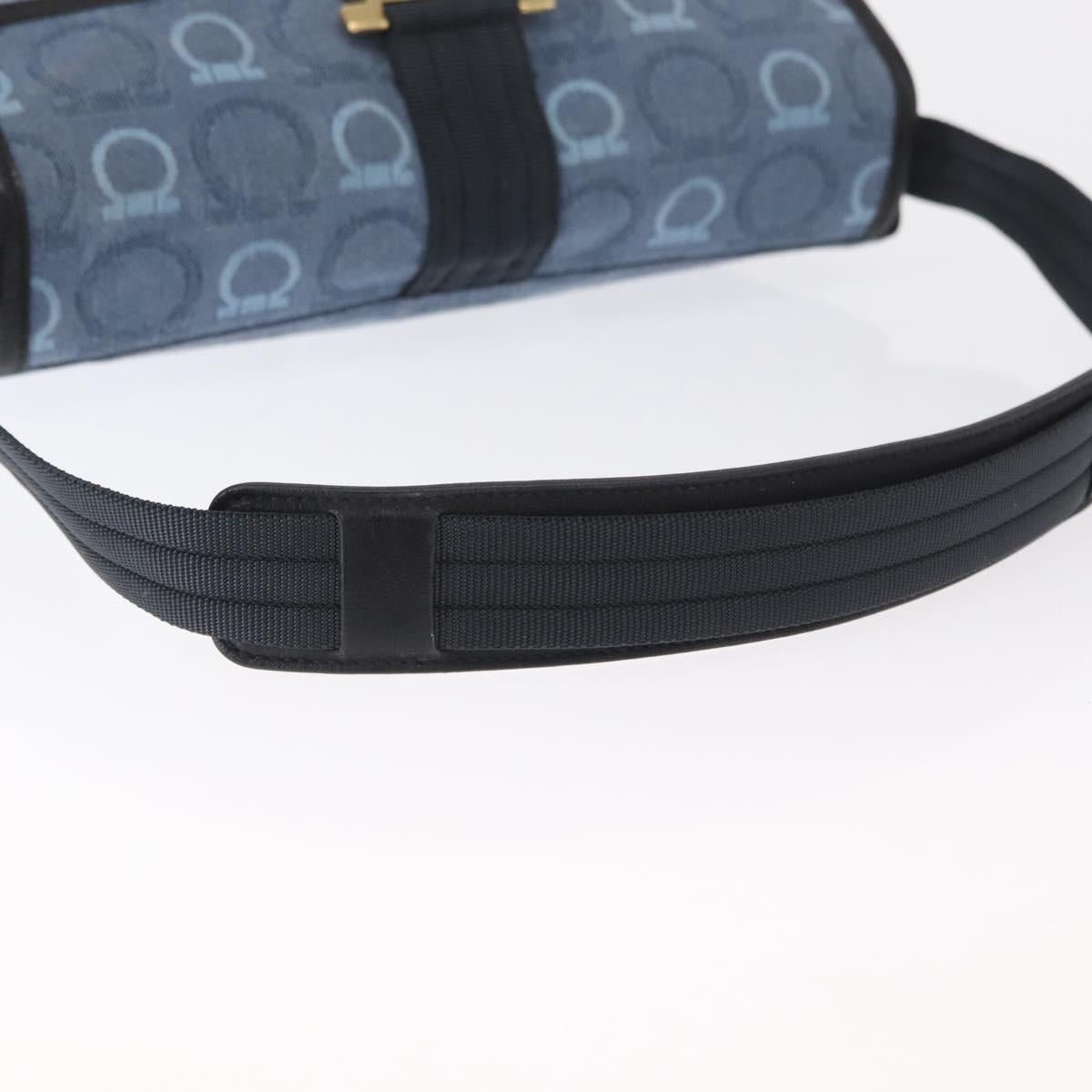 Salvatore Ferragamo Gancini Shoulder Bag Canvas Navy Gold Auth BA9259V
