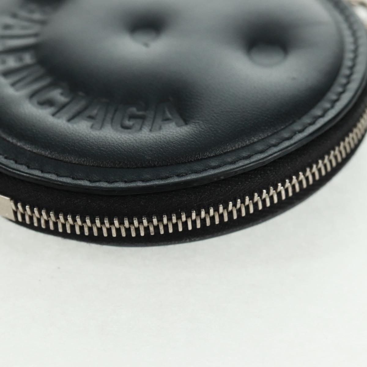 BALENCIAGA Smile Coin Purse Leather Black Silver Auth BA9266V