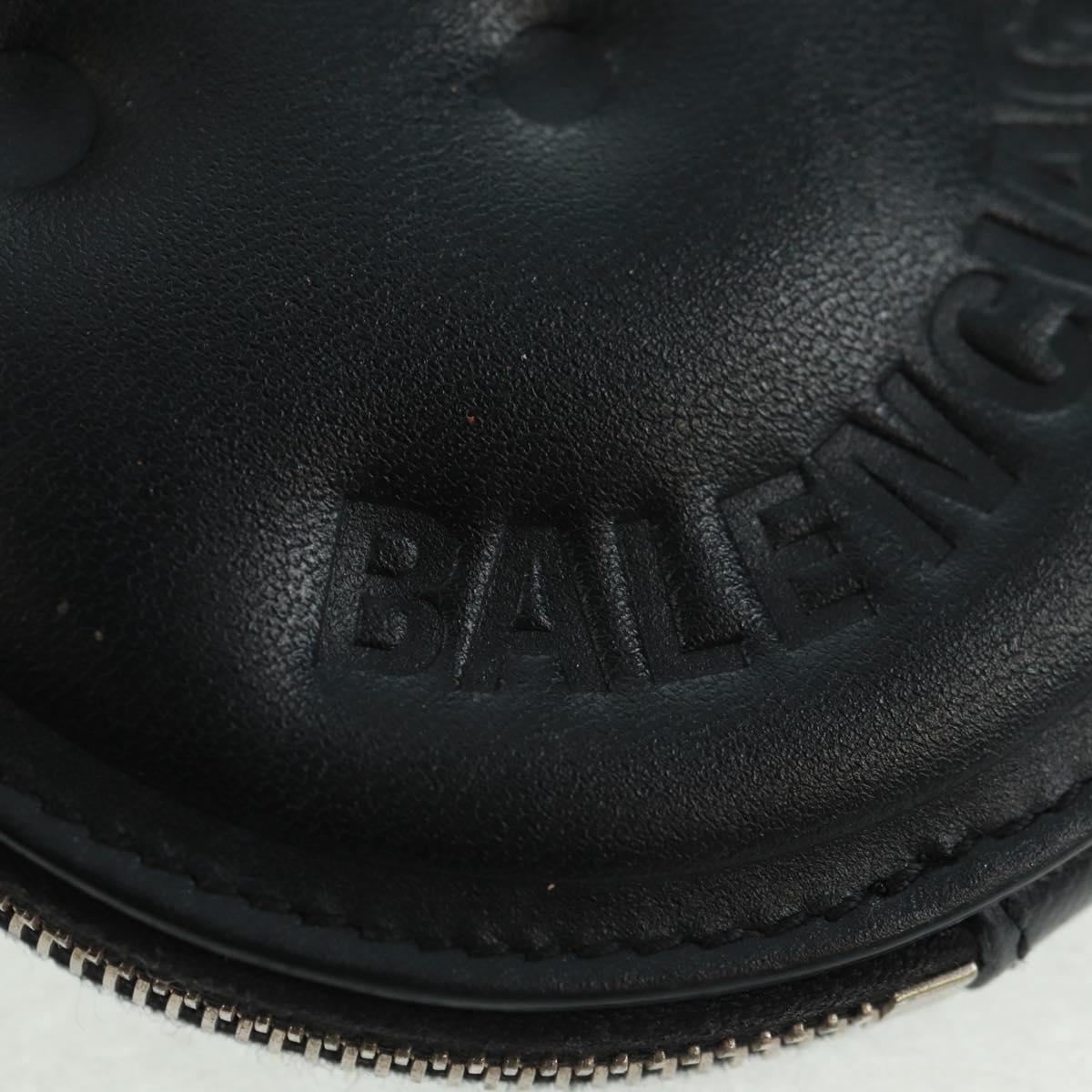 BALENCIAGA Smile Coin Purse Leather Black Silver Auth BA9266V