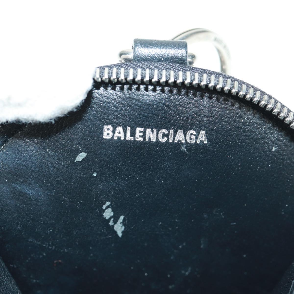 BALENCIAGA Smile Coin Purse Leather Black Silver Auth BA9266V