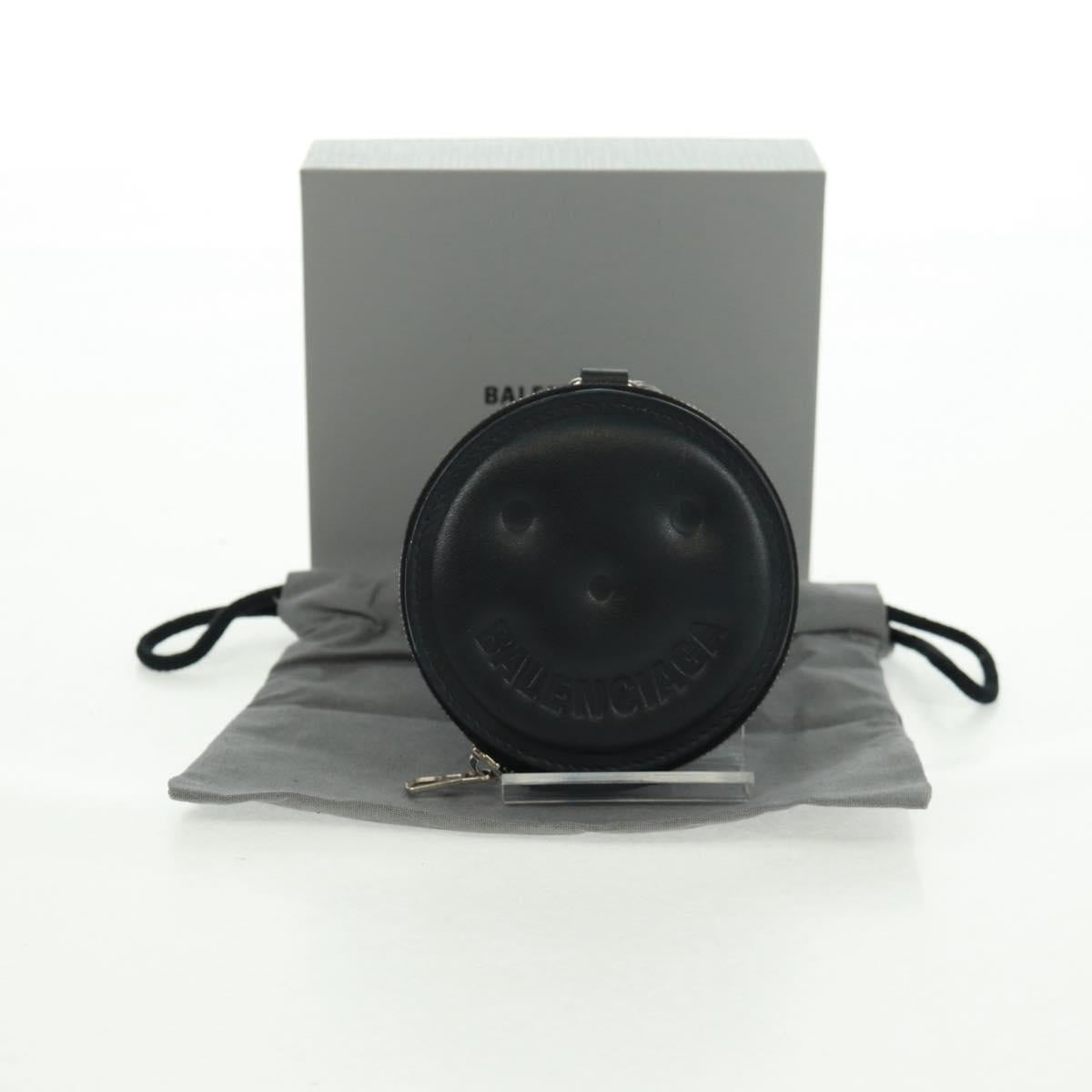 BALENCIAGA Smile Coin Purse Leather Black Silver Auth BA9266V