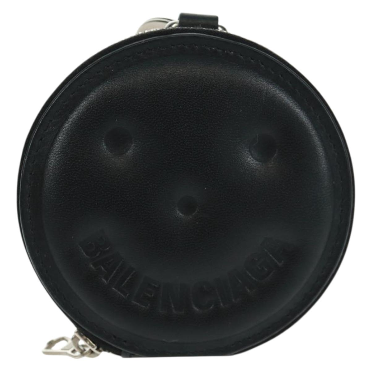 BALENCIAGA Smile Coin Purse Leather Black Silver Auth BA9266V
