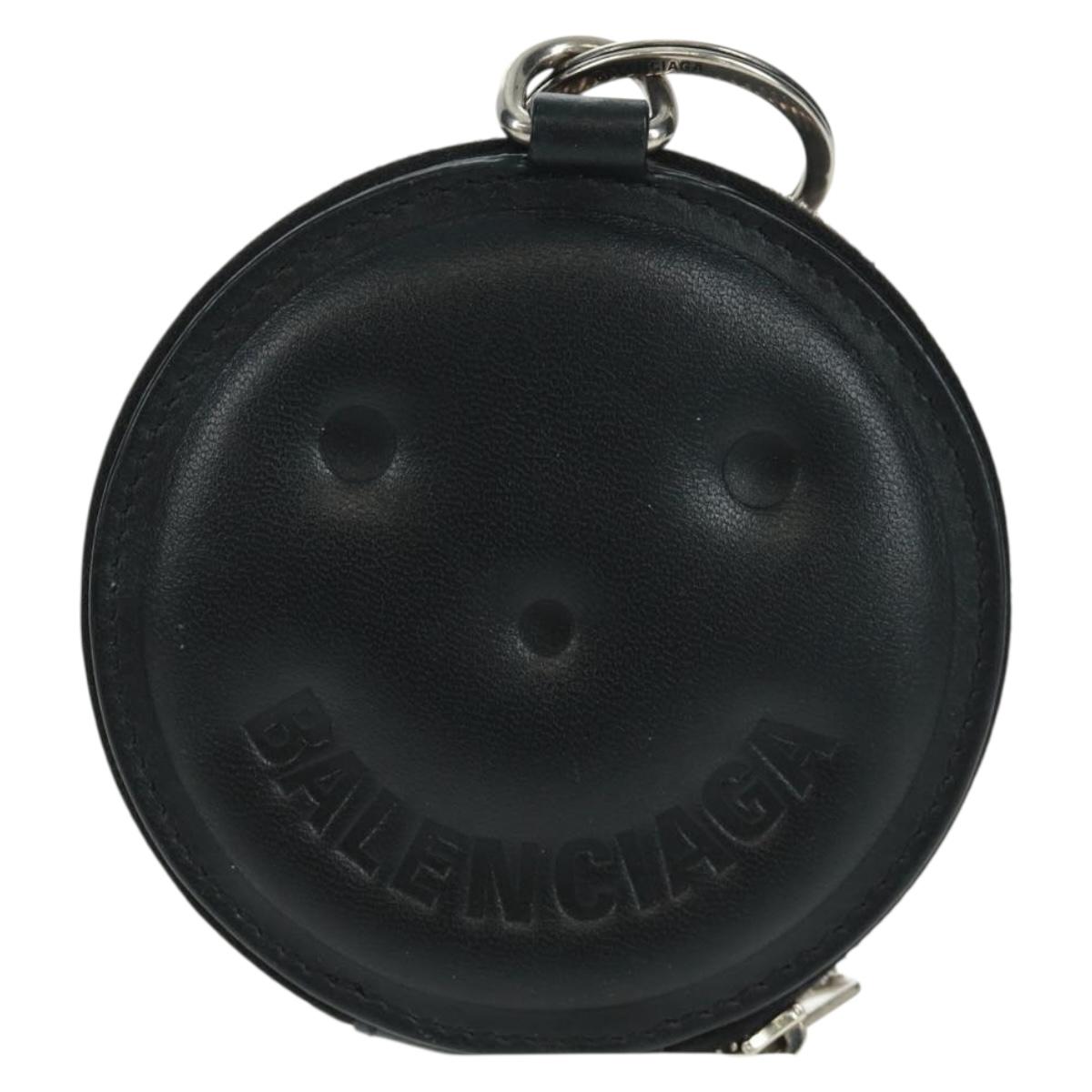 BALENCIAGA Smile Coin Purse Leather Black Silver Auth BA9266V