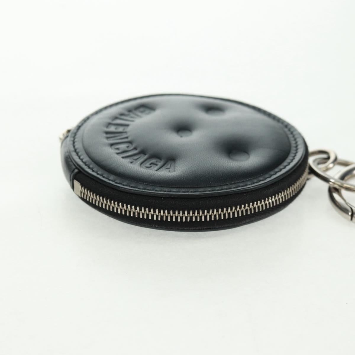 BALENCIAGA Smile Coin Purse Leather Black Silver Auth BA9266V