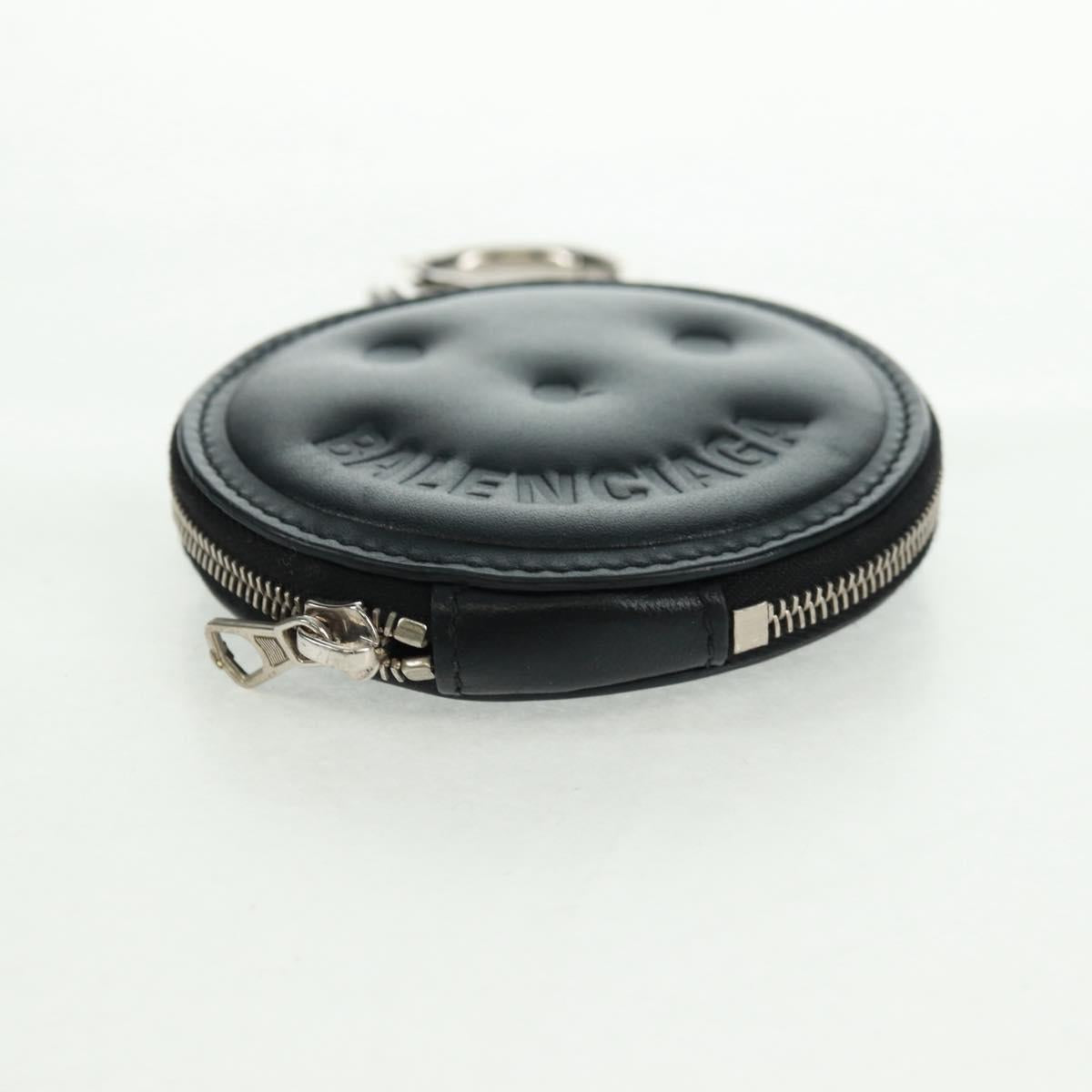 BALENCIAGA Smile Coin Purse Leather Black Silver Auth BA9266V