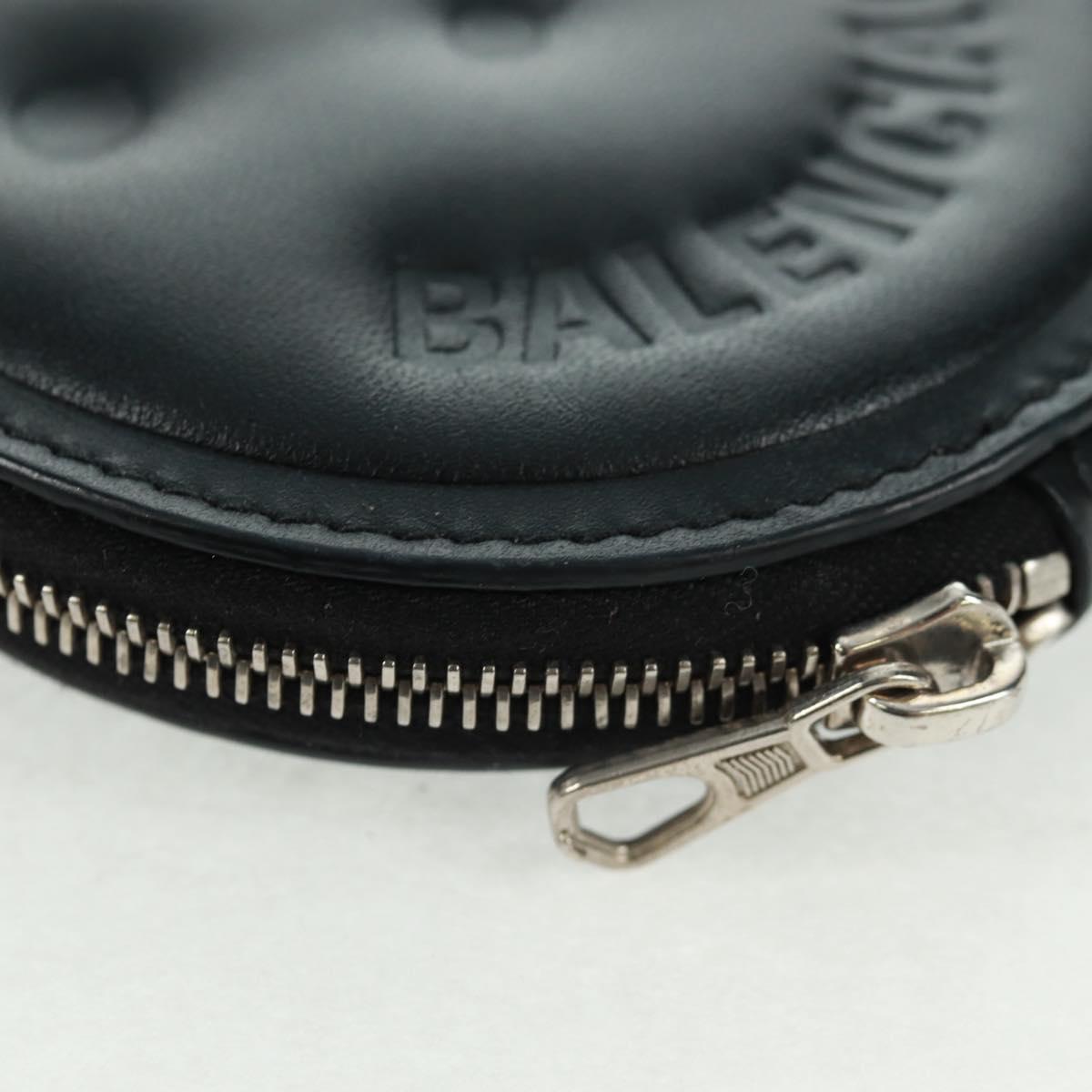 BALENCIAGA Smile Coin Purse Leather Black Silver Auth BA9266V