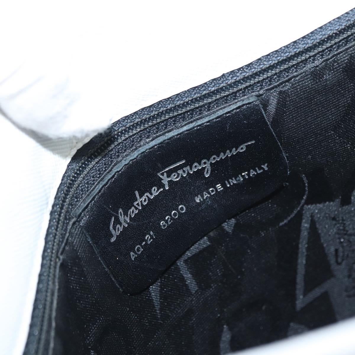 Salvatore Ferragamo Gancini Shoulder Bag Leather White Silver Auth BA9272