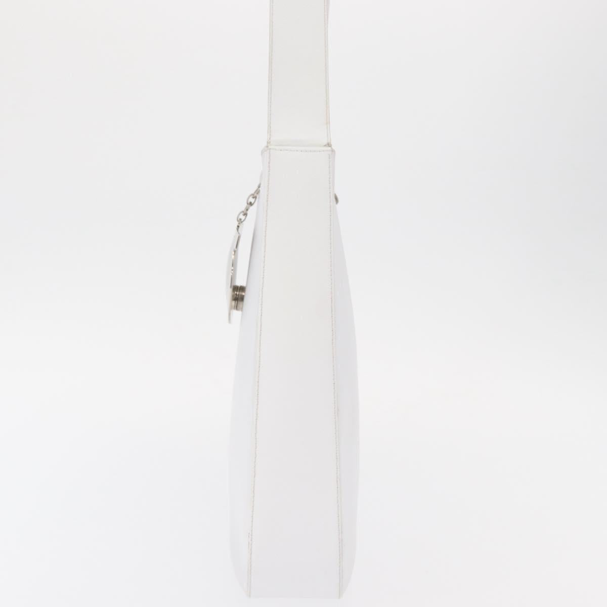 Salvatore Ferragamo Gancini Shoulder Bag Leather White Silver Auth BA9272