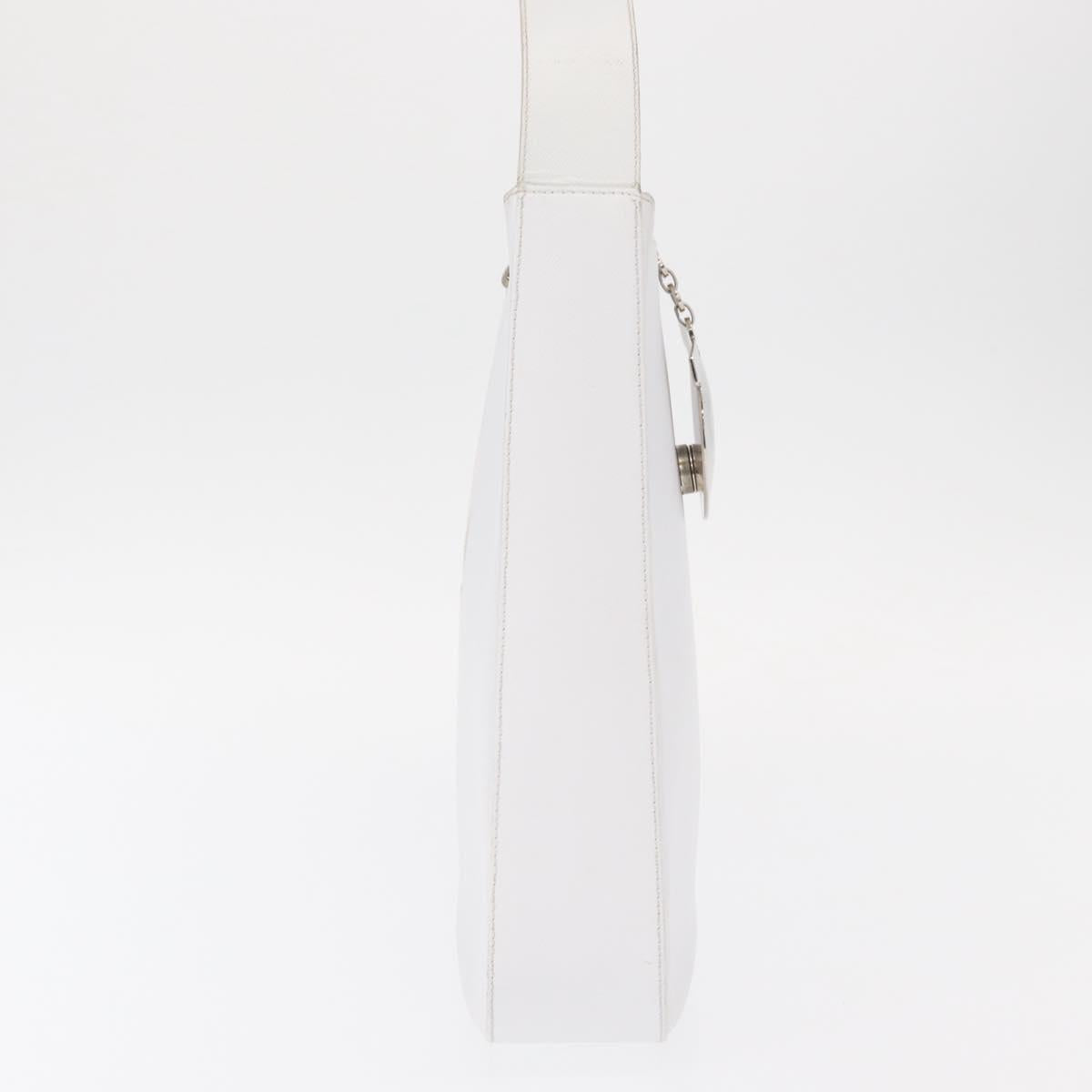 Salvatore Ferragamo Gancini Shoulder Bag Leather White Silver Auth BA9272