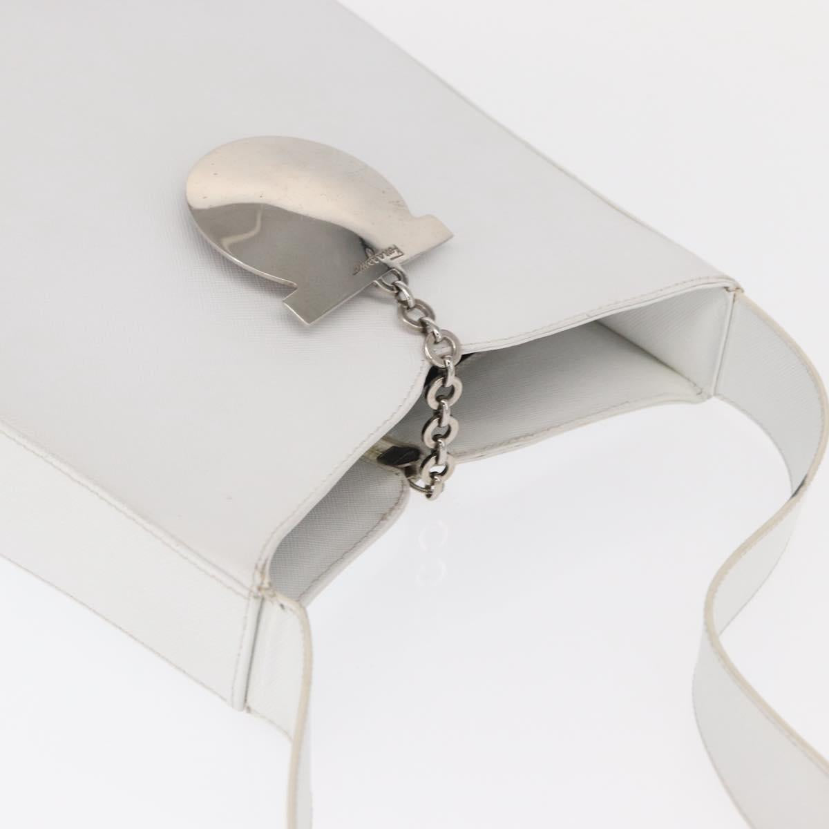Salvatore Ferragamo Gancini Shoulder Bag Leather White Silver Auth BA9272
