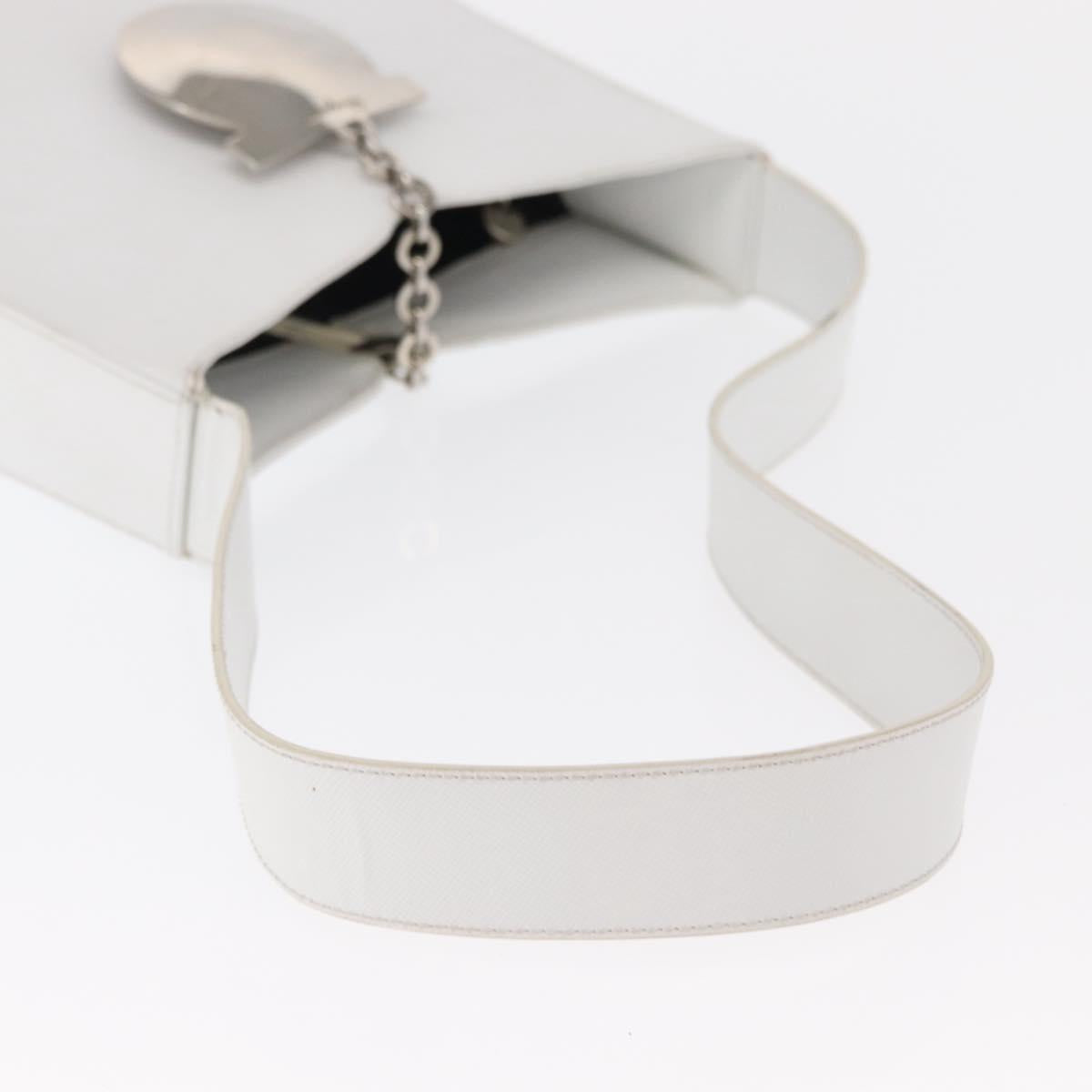 Salvatore Ferragamo Gancini Shoulder Bag Leather White Silver Auth BA9272