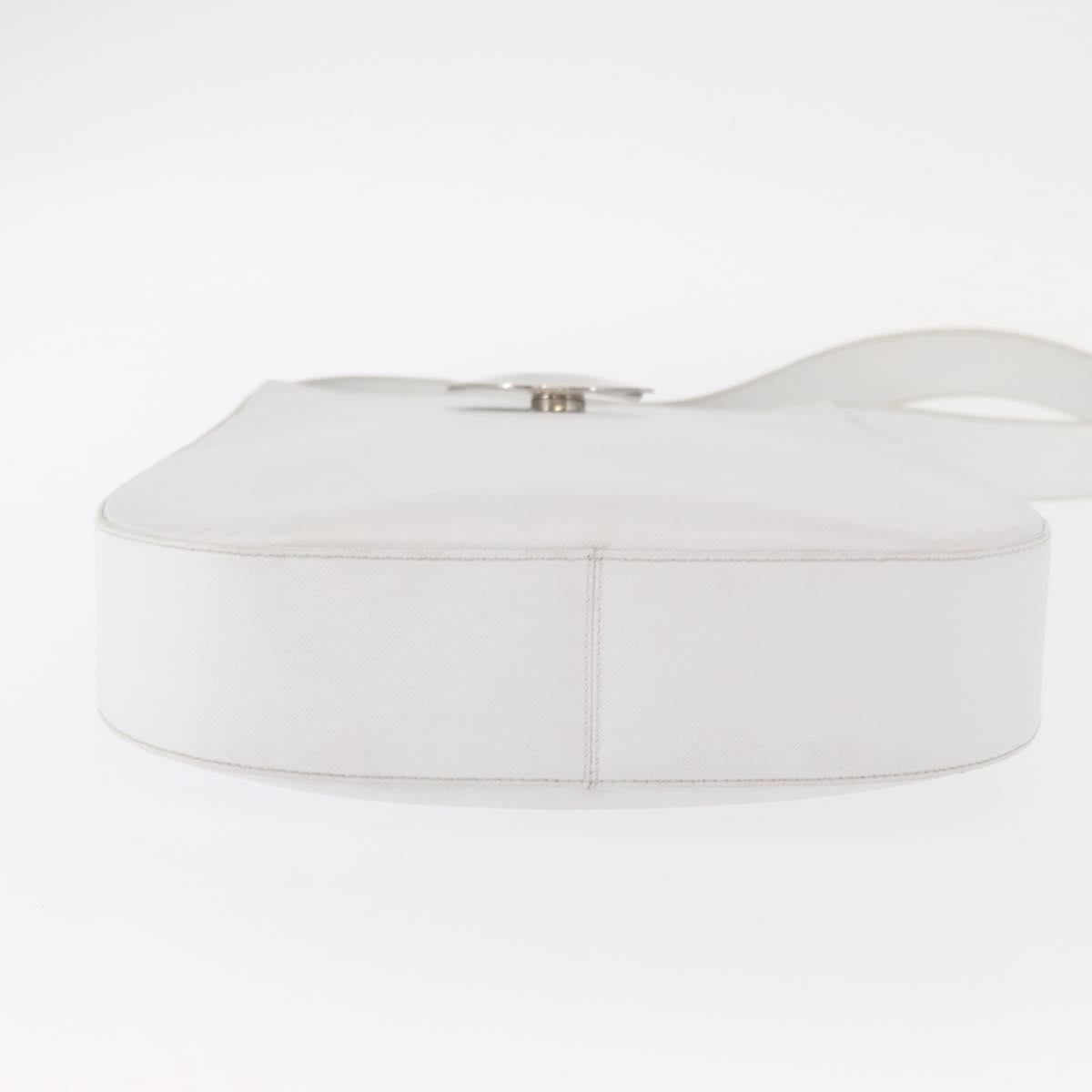 Salvatore Ferragamo Gancini Shoulder Bag Leather White Silver Auth BA9272