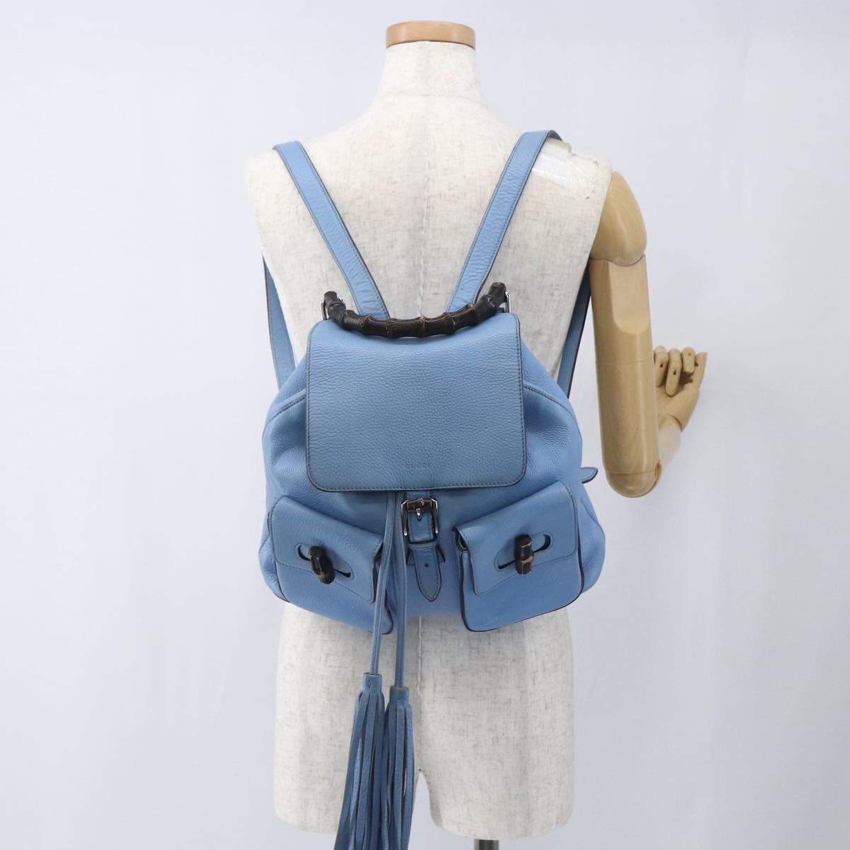 GUCCI Bamboo Backpack Leather Light Blue Silver 370833 Auth BA9273V