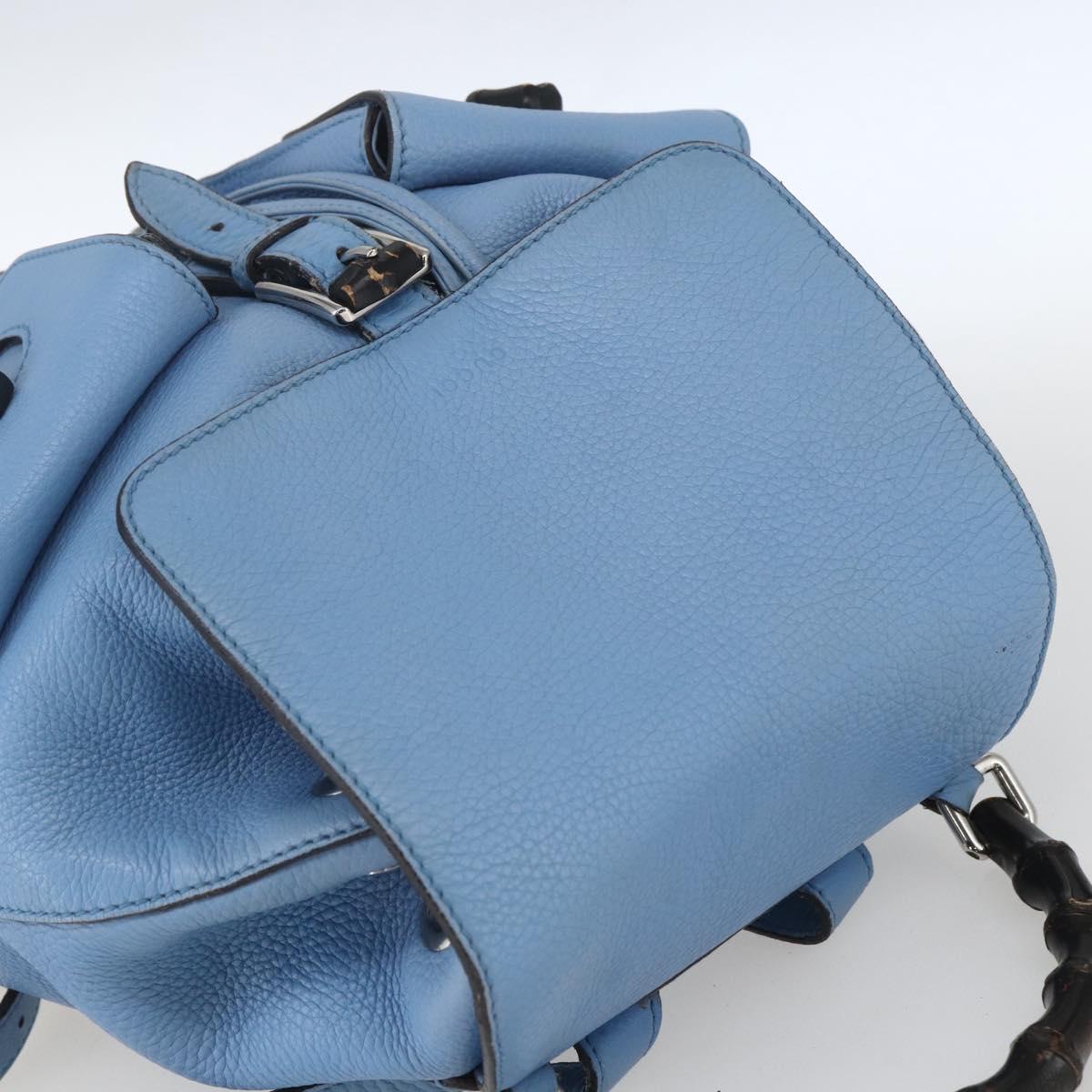 GUCCI Bamboo Backpack Leather Light Blue Silver 370833 Auth BA9273V