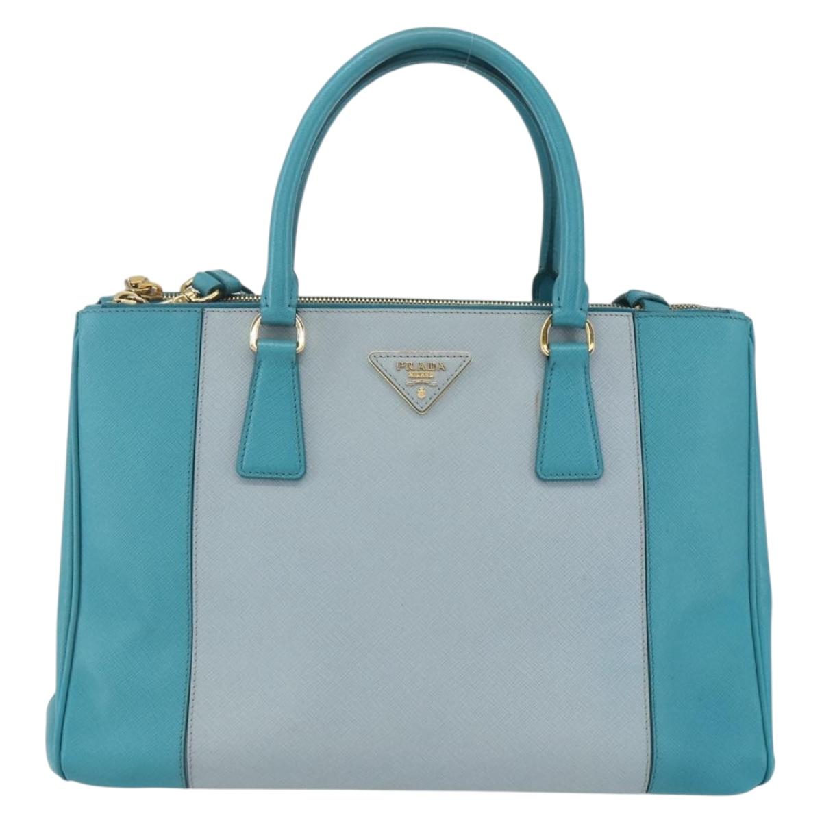PRADA Hand Bag Safiano leather 2way Green Gold Auth BA9274V