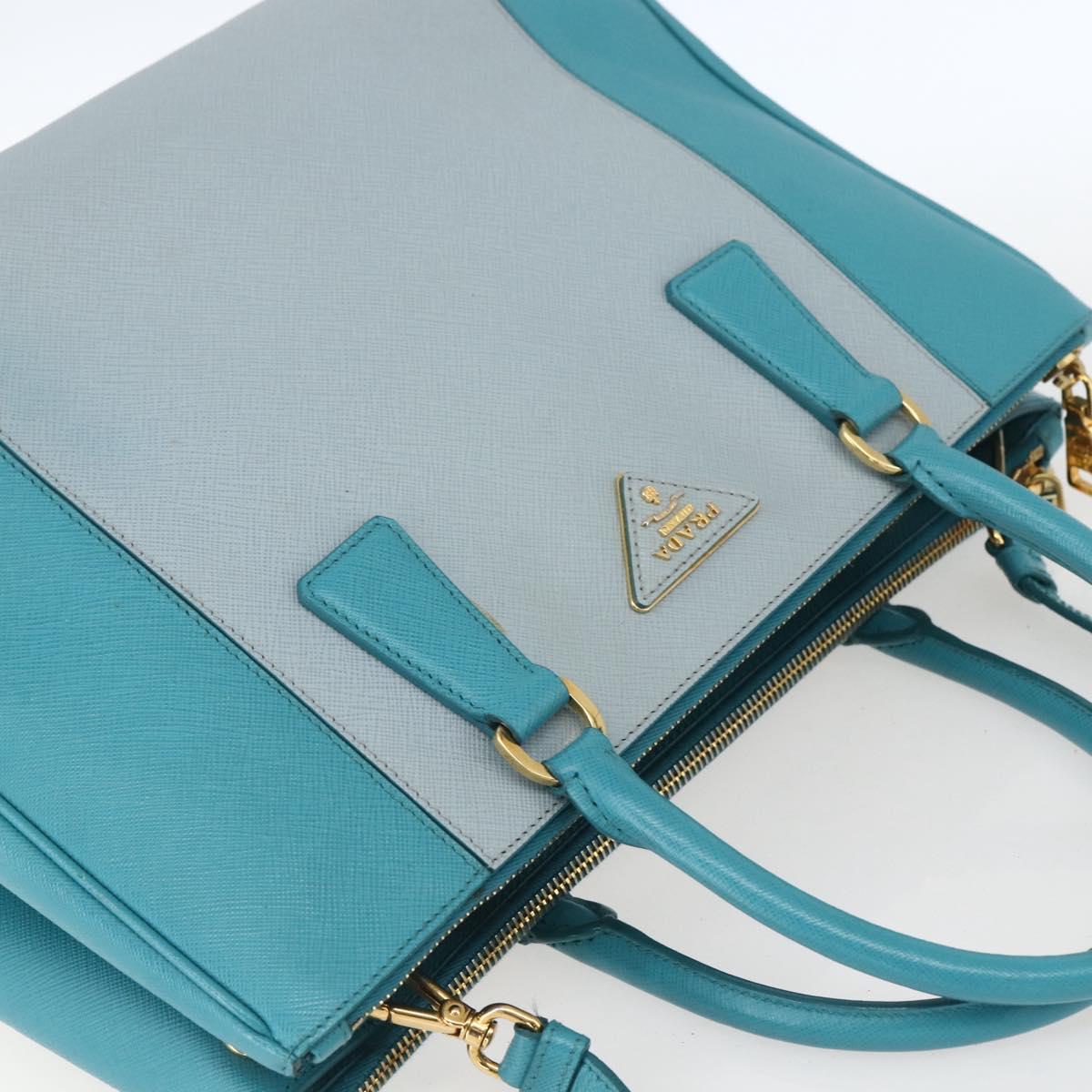 PRADA Hand Bag Safiano leather 2way Green Gold Auth BA9274V