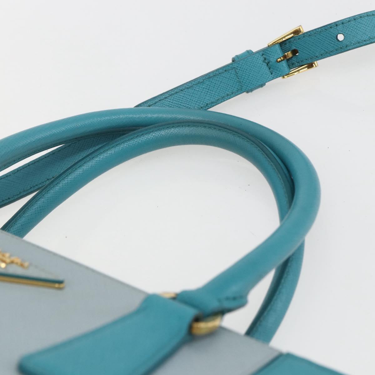 PRADA Hand Bag Safiano leather 2way Green Gold Auth BA9274V