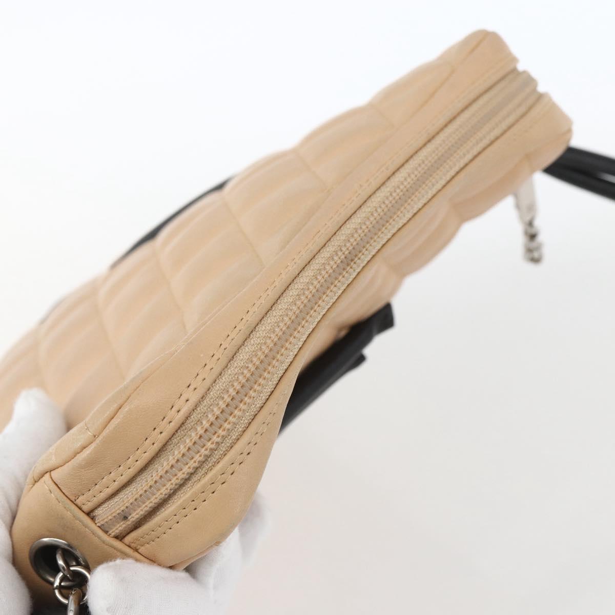 CHANEL Matelasse Cambon Line Shoulder Bag Leather Beige Silver CC Auth BA9277V