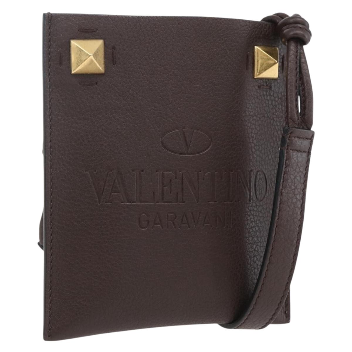 VALENTINO Shoulder Bag Leather Brown Gold Auth BA9280V