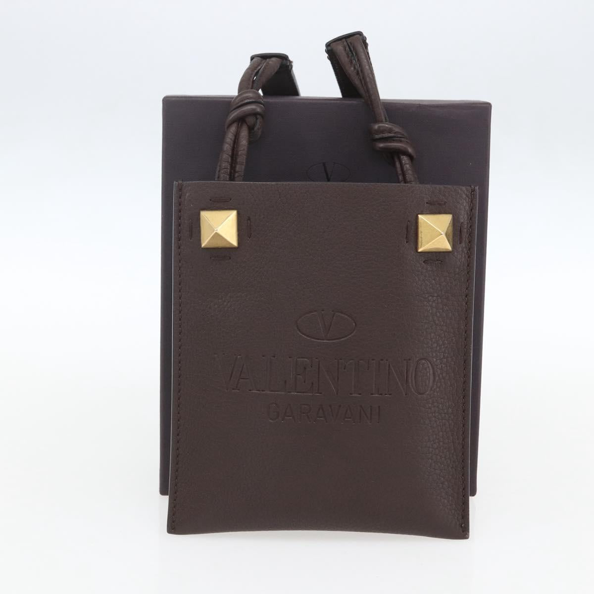 VALENTINO Shoulder Bag Leather Brown Gold Auth BA9280V