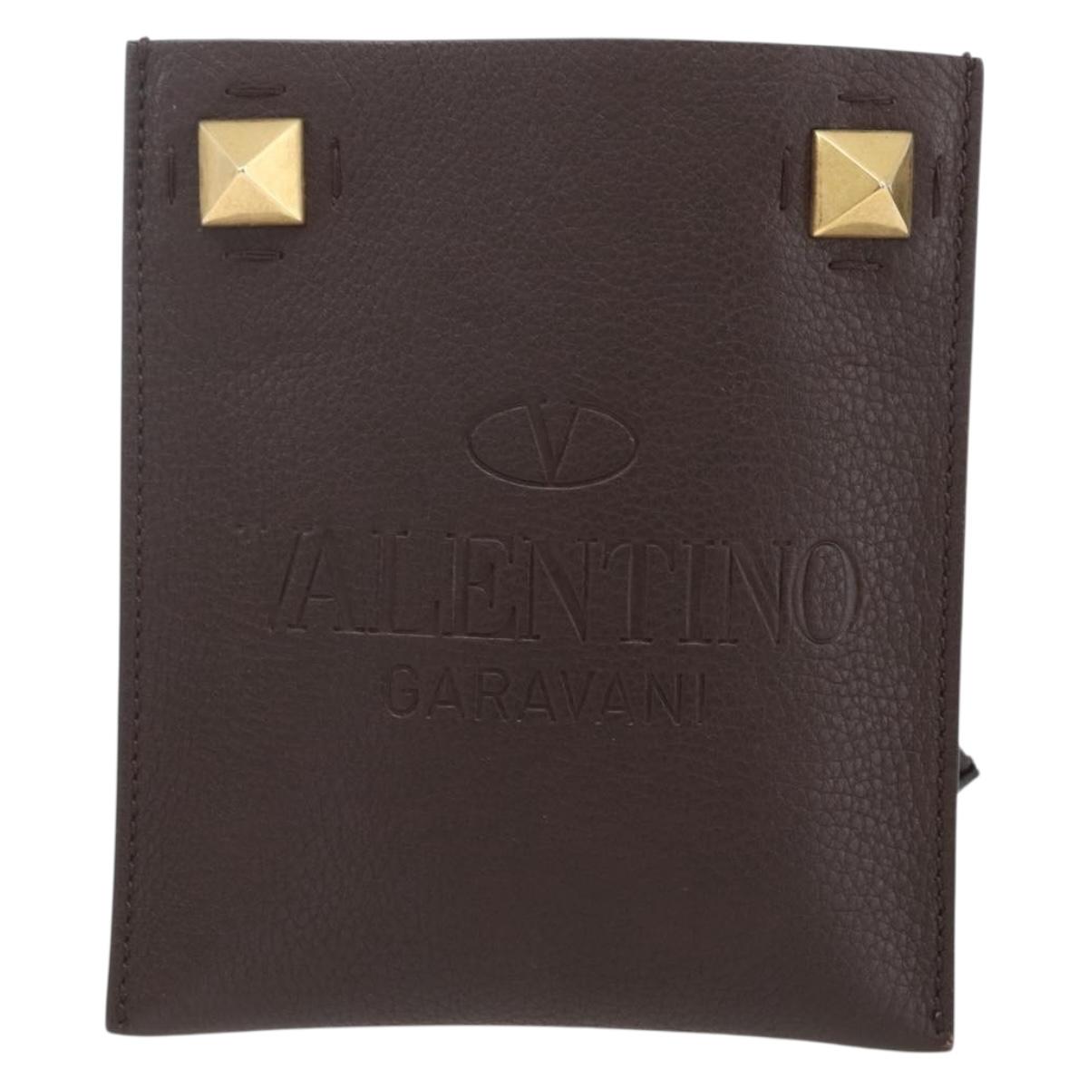 VALENTINO Shoulder Bag Leather Brown Gold Auth BA9280V