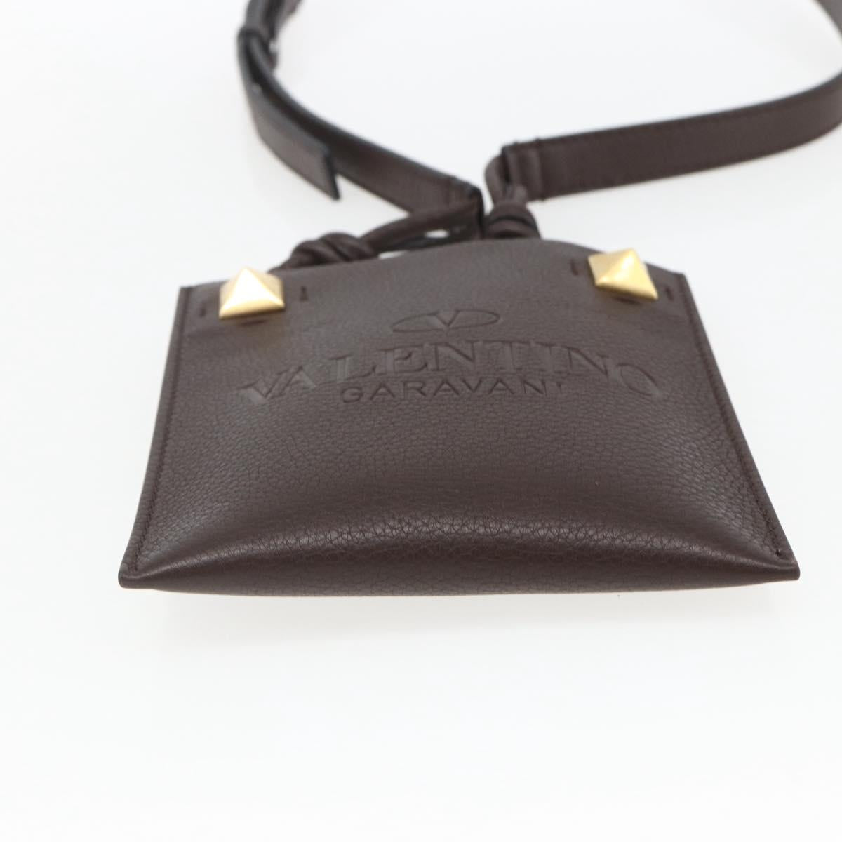 VALENTINO Shoulder Bag Leather Brown Gold Auth BA9280V