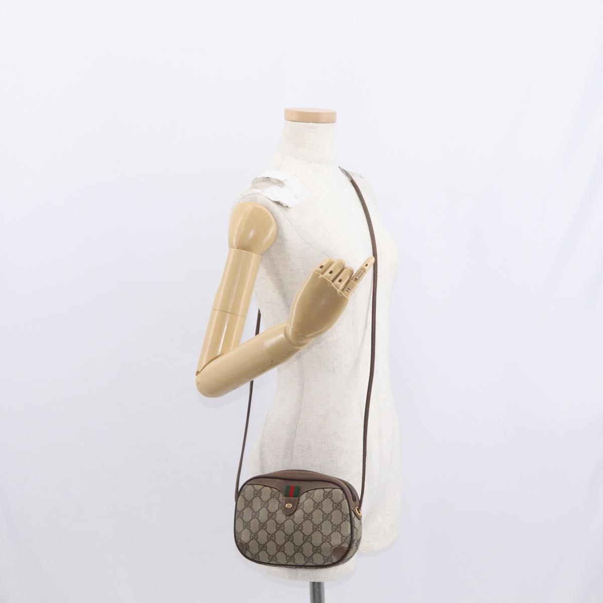 GUCCI GG Supreme Web Sherry Line Bag PVC Beige Gold 156 02 066 Auth BA9285