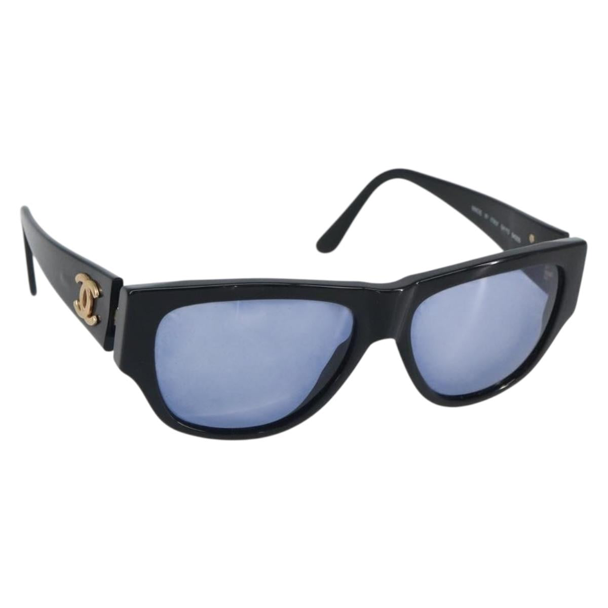 CHANEL COCO Mark Sunglasses plastic Black CC Auth BA9291