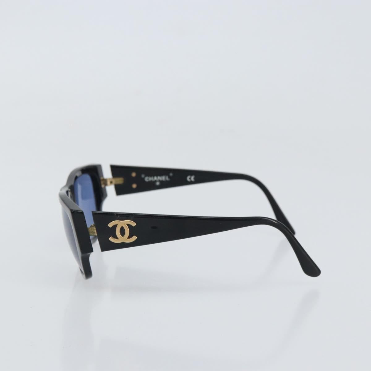 CHANEL COCO Mark Sunglasses plastic Black CC Auth BA9291