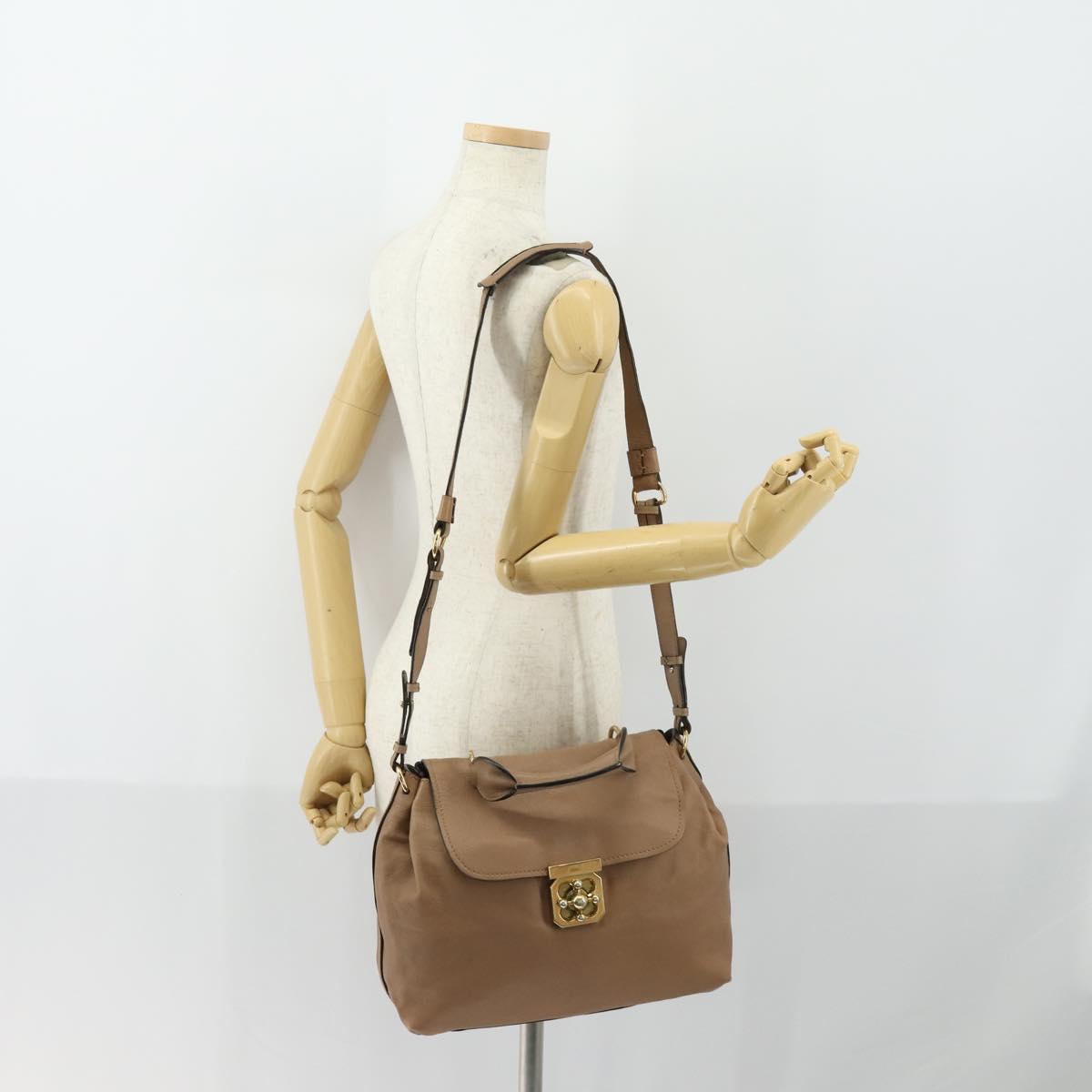 Chloe Elsie Hand Bag Leather 2way Beige Gold Auth BA9293