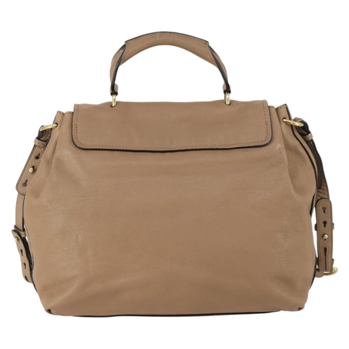Chloe Elsie Hand Bag Leather 2way Beige Gold Auth BA9293