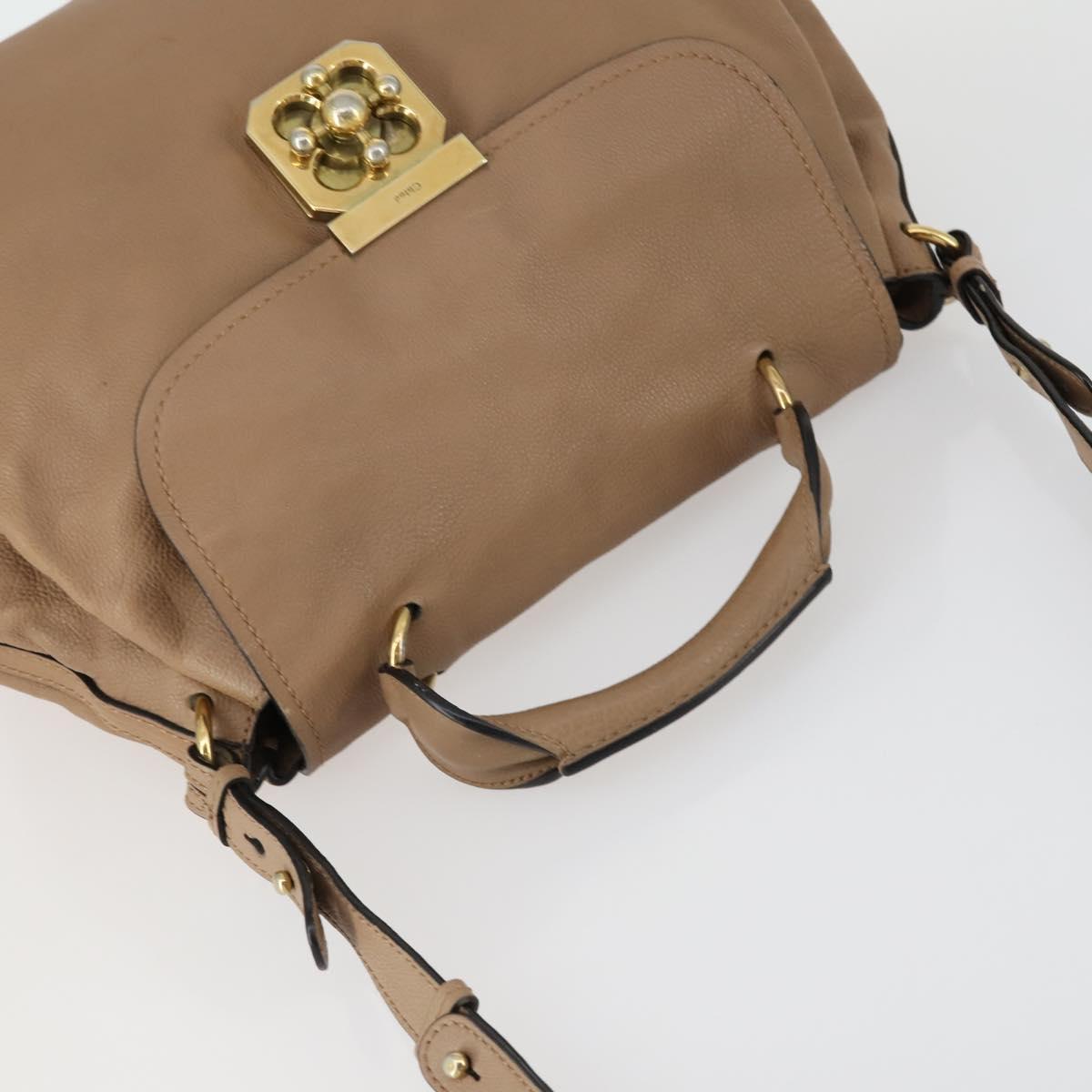 Chloe Elsie Hand Bag Leather 2way Beige Gold Auth BA9293