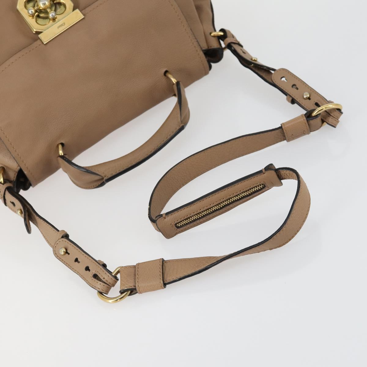 Chloe Elsie Hand Bag Leather 2way Beige Gold Auth BA9293