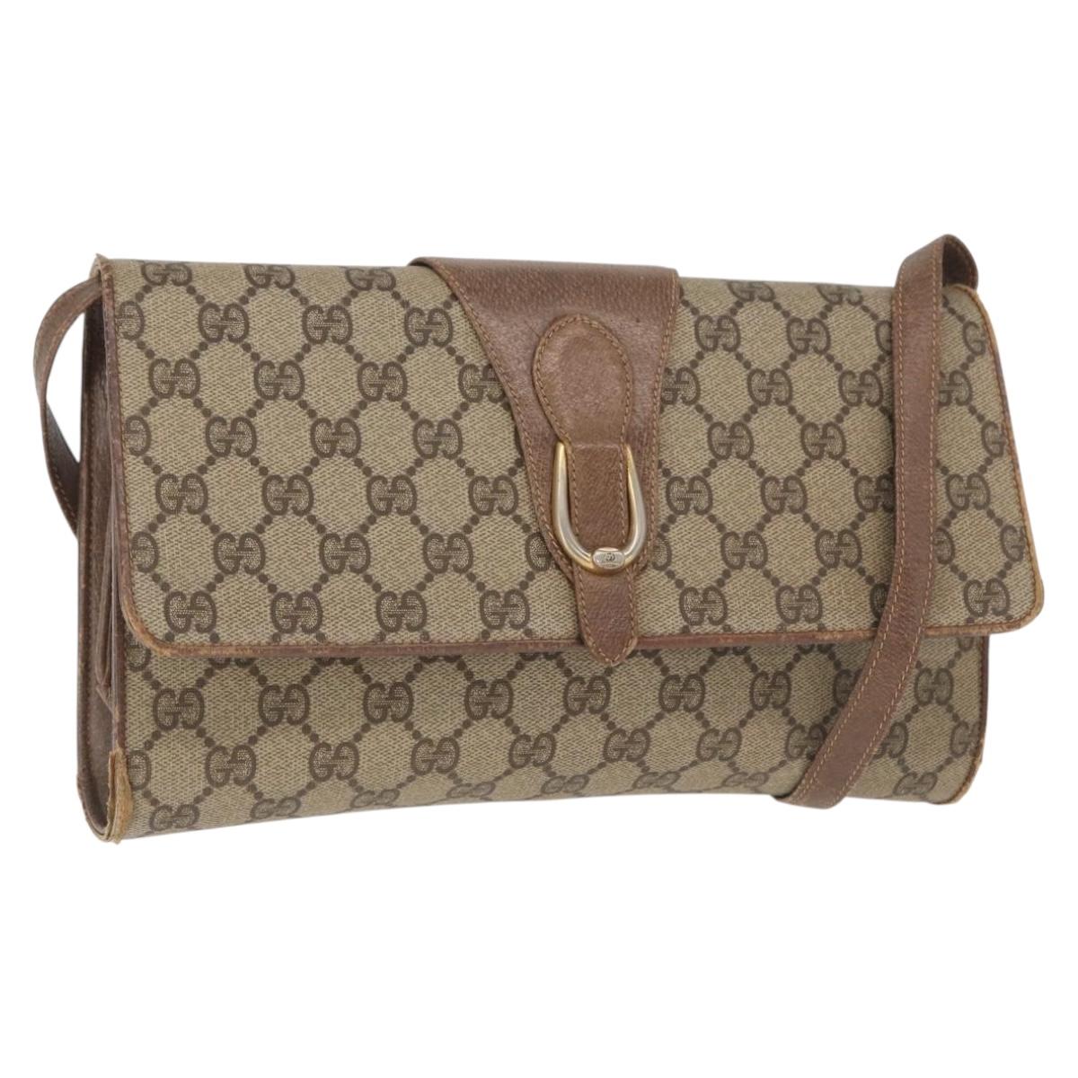 GUCCI GG Supreme Shoulder Bag PVC Beige Gold Auth BA9294
