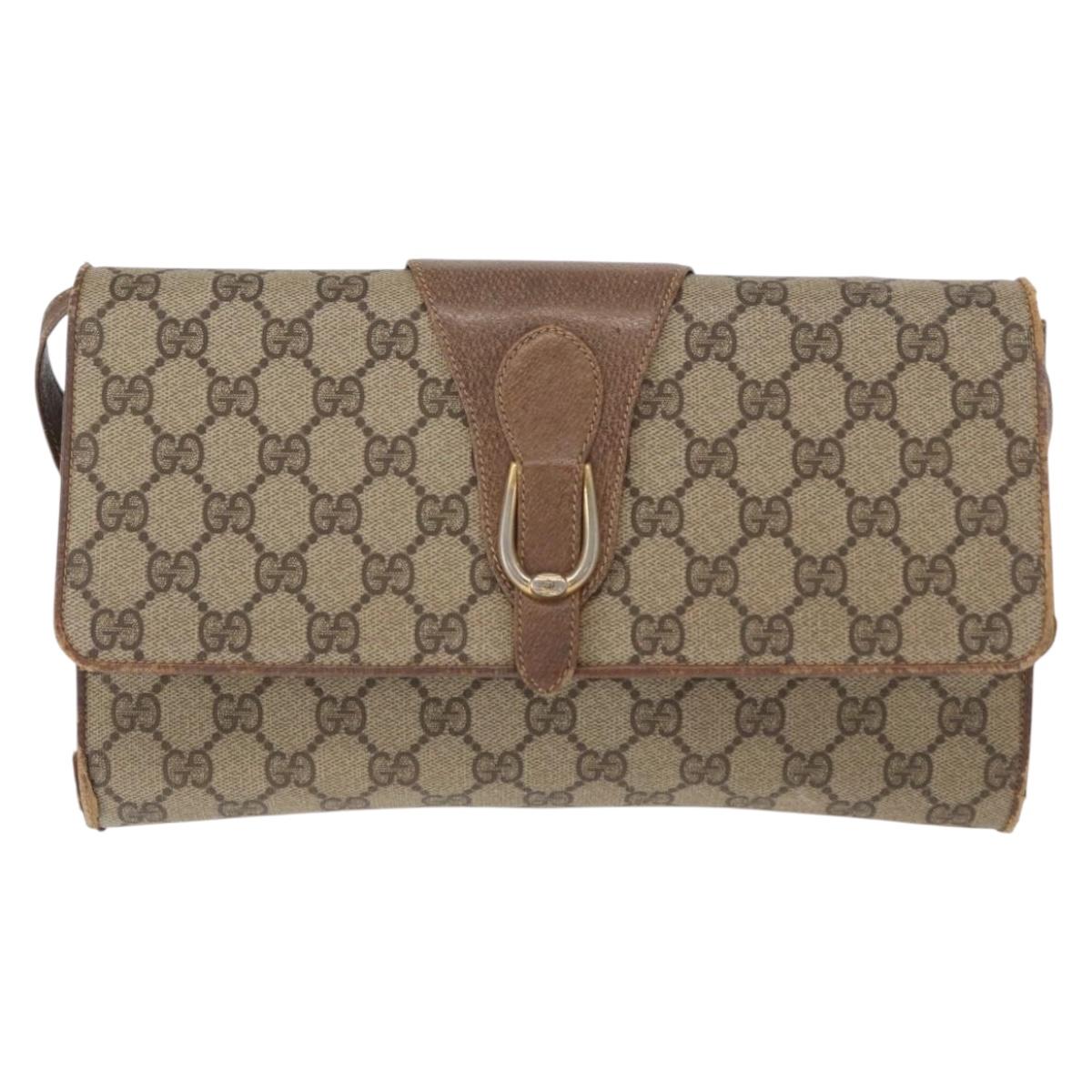 GUCCI GG Supreme Shoulder Bag PVC Beige Gold Auth BA9294